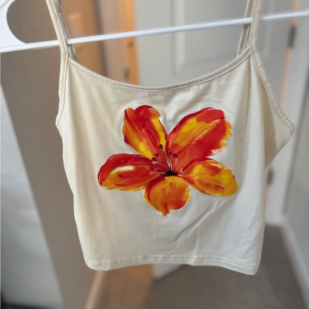 SHEIN Cream Camisole with Red and Orange Floral Design